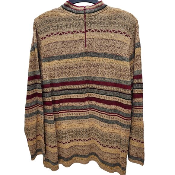 Koret Knit Sweater Womens 2X Crew Neck Tan Red Striped Long Sleeves Zipper - Picture 3 of 10